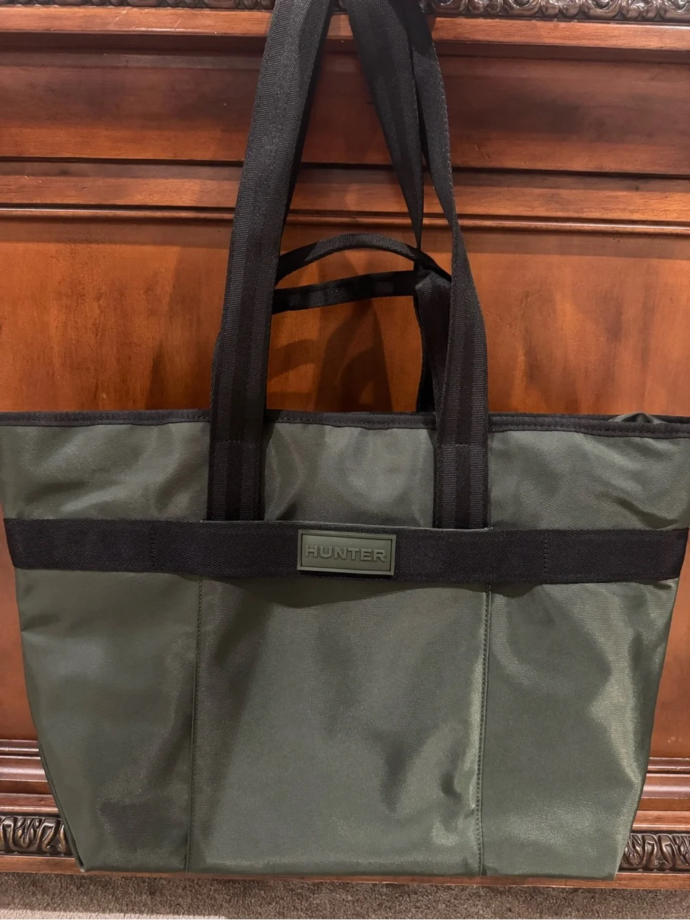 Hunter Olive Green Tote Bag with Black Straps